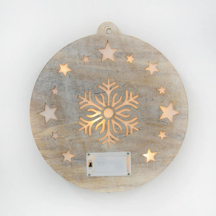 Round Wooden Merry Christmas Light Up Hanging Decoration