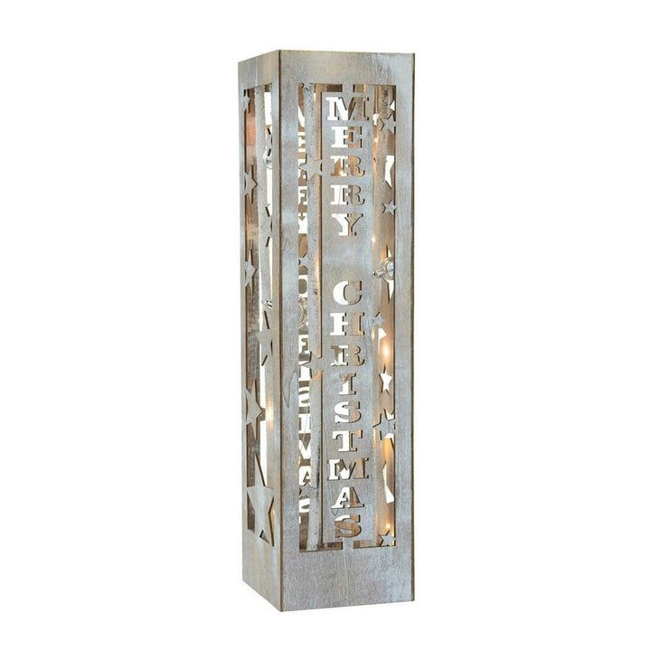 Wooden Merry Christmas Pillar Light Up Xmas Decoration 40cm