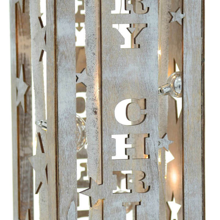 Wooden Merry Christmas Pillar Light Up Xmas Decoration