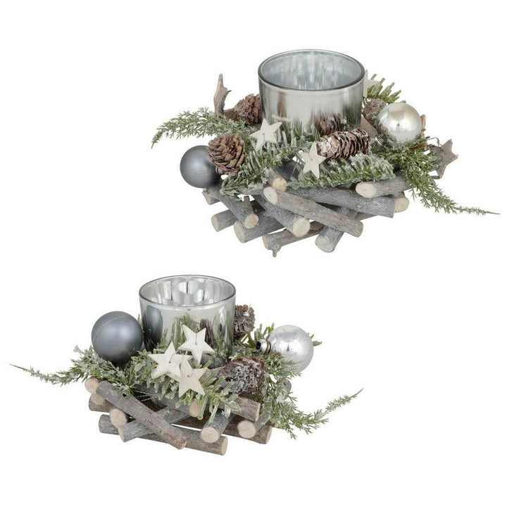 Round Wooden Tealight Candle Holder Christmas Decoration