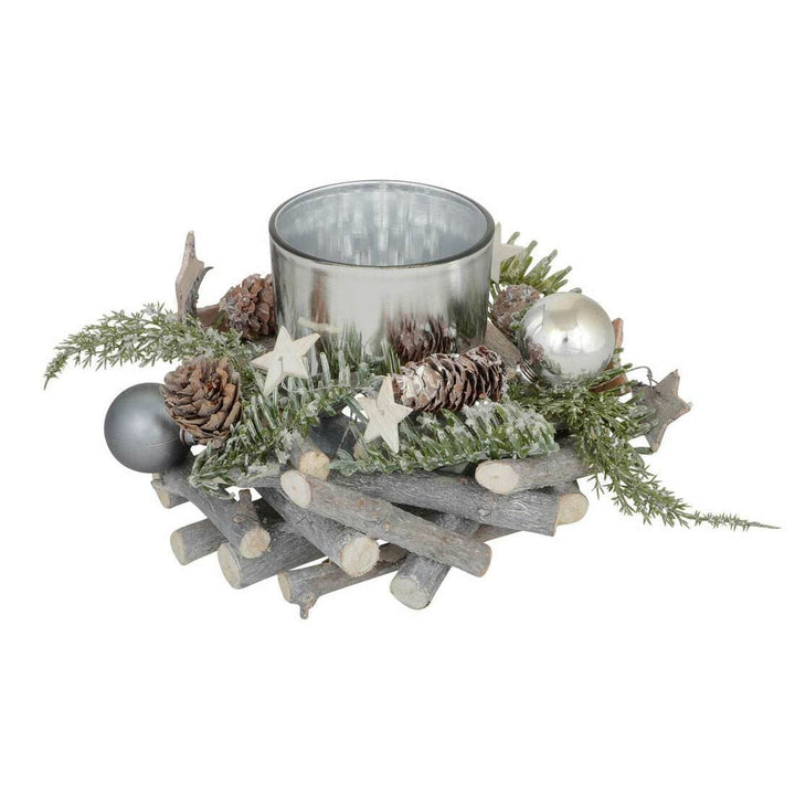 Round Wooden Tealight Candle Holder Christmas Decoration 12cm