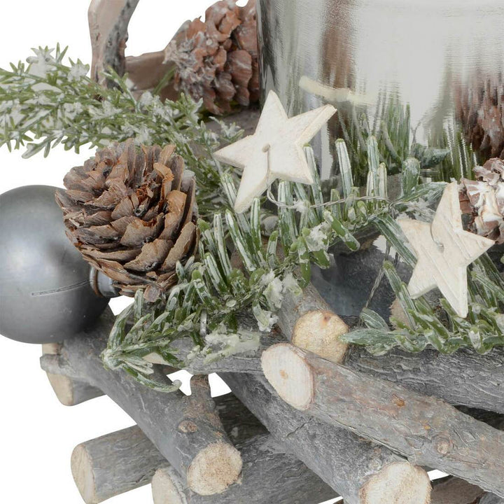 Round Wooden Tealight Candle Holder Christmas Decoration 16cm