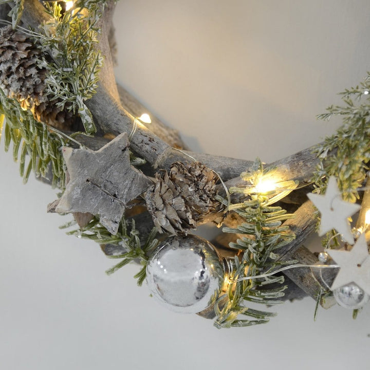 9" Pre-Lit Wooden Stick Wreath Christmas Xmas Decoration