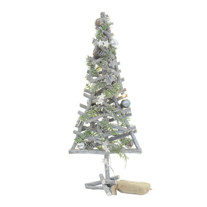 Pre-Lit Wooden Stick Christmas Tree Xmas Decoration 55cm