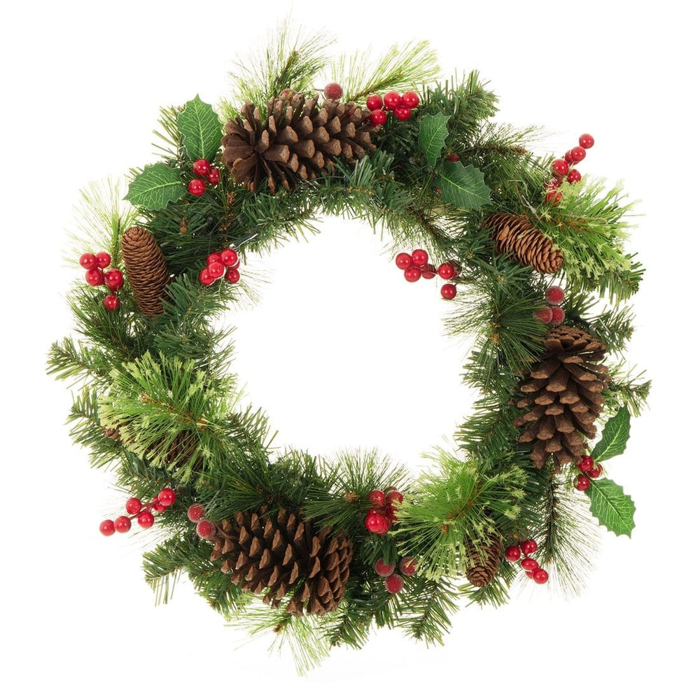 20" Pre-Lit Decorated Artificial Christmas Wreath With Timer