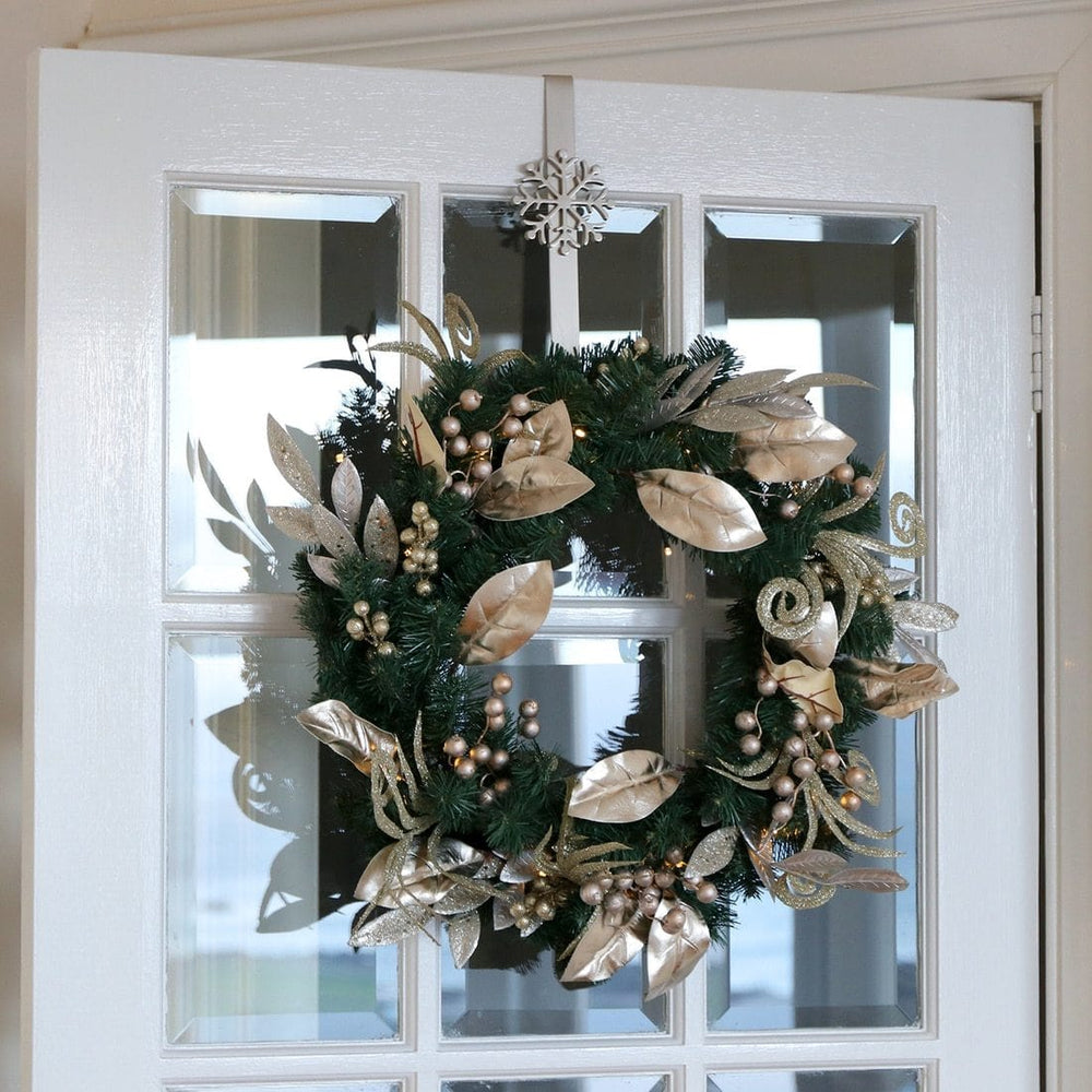 Christmas Wreath Pre-Lit Silver Gold Leaf Berries 60cm (2ft)