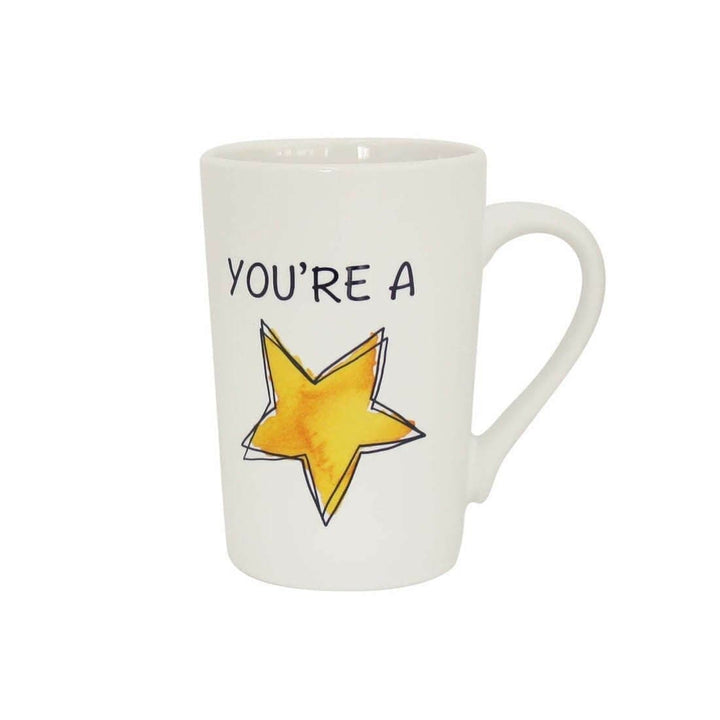 Set of 4 White Porcelain Coffee Mugs Tea Cups With Slogans