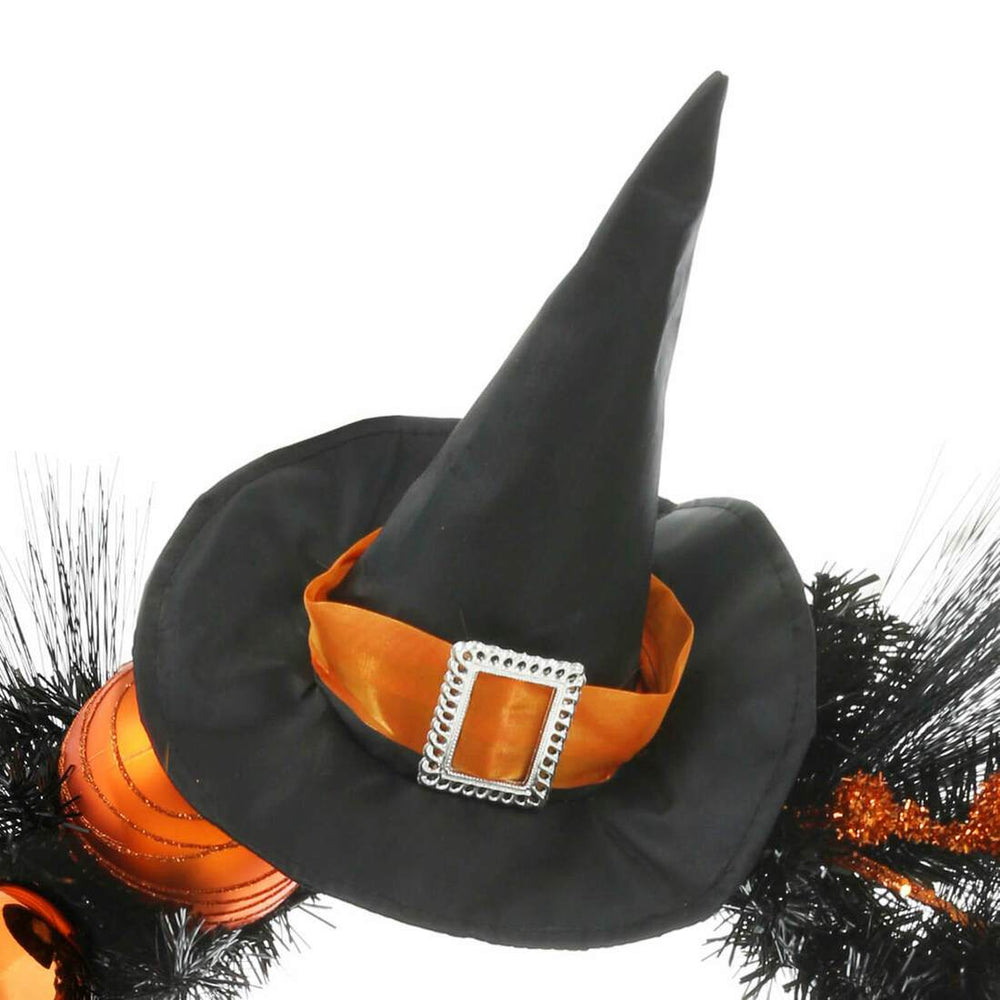 24" Orange Witch Halloween Wreath Sparkly Hanging Decoration