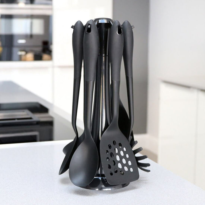 6 Piece Kitchen Utensils Tool Set With Rotating Stand Black