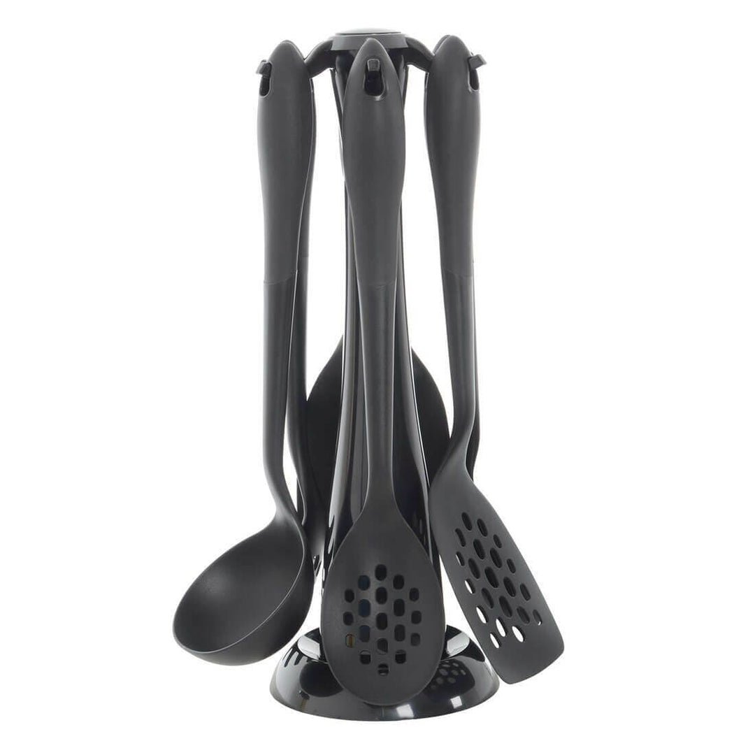 6 Piece Kitchen Utensils Tool Set With Rotating Stand Black