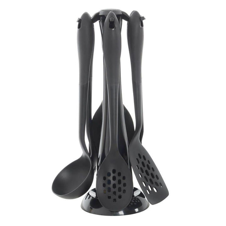 6 Piece Kitchen Utensils Tool Set With Rotating Stand Black