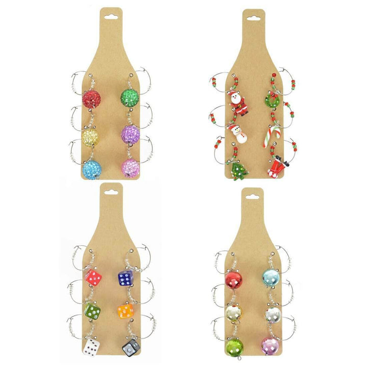 Set of 6 Novelty Glass Charms Party Wine Cocktails Gin Gift