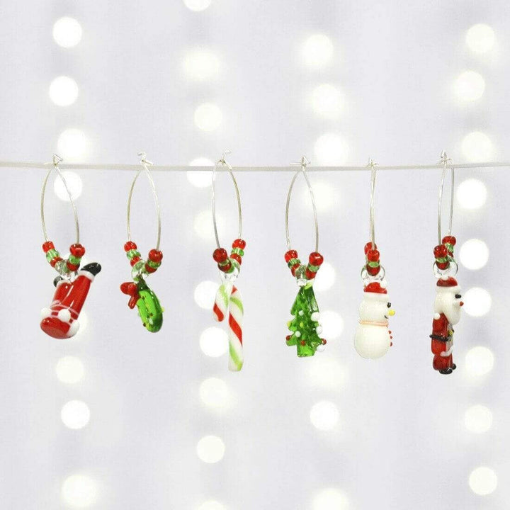 Set of 6 Novelty Glass Charms Party Wine Cocktails Gin Gift Christmas