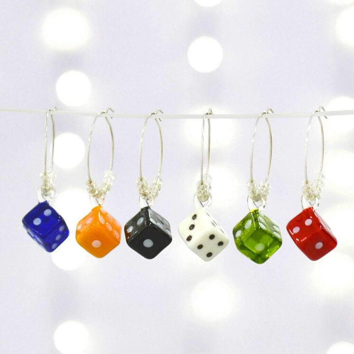 Set of 6 Novelty Glass Charms Party Wine Cocktails Gin Gift Dice