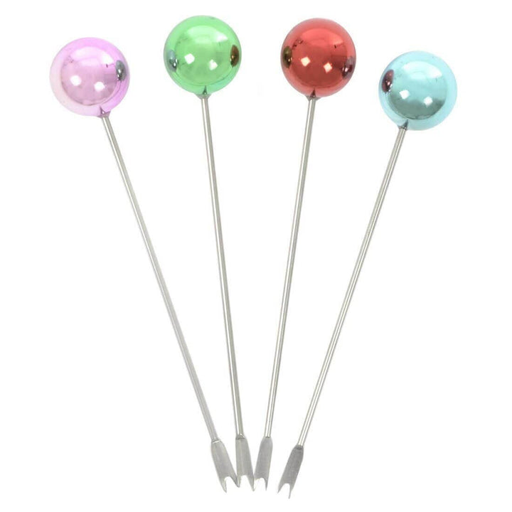 Set of 4 Stainless Steel Picks Party Food Cocktail Olives Baubles