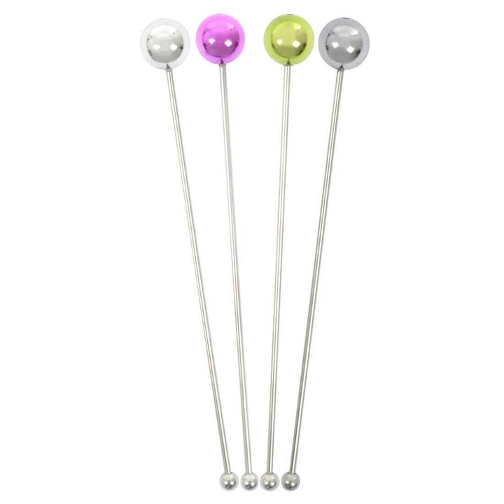 Set of 4 Swizzle Sticks Cocktail Stirrers Stainless Steel