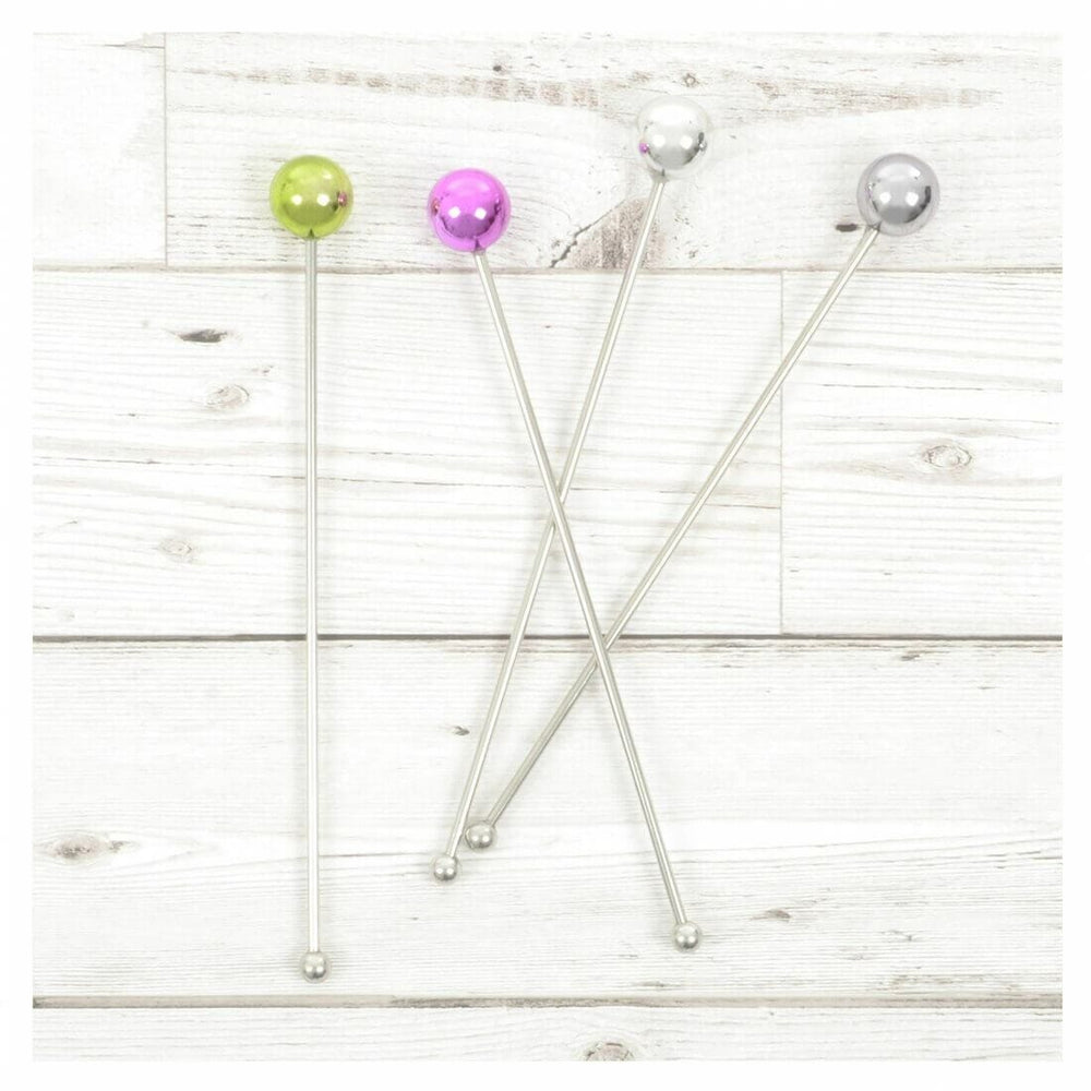 Set of 4 Swizzle Sticks Cocktail Stirrers Stainless Steel