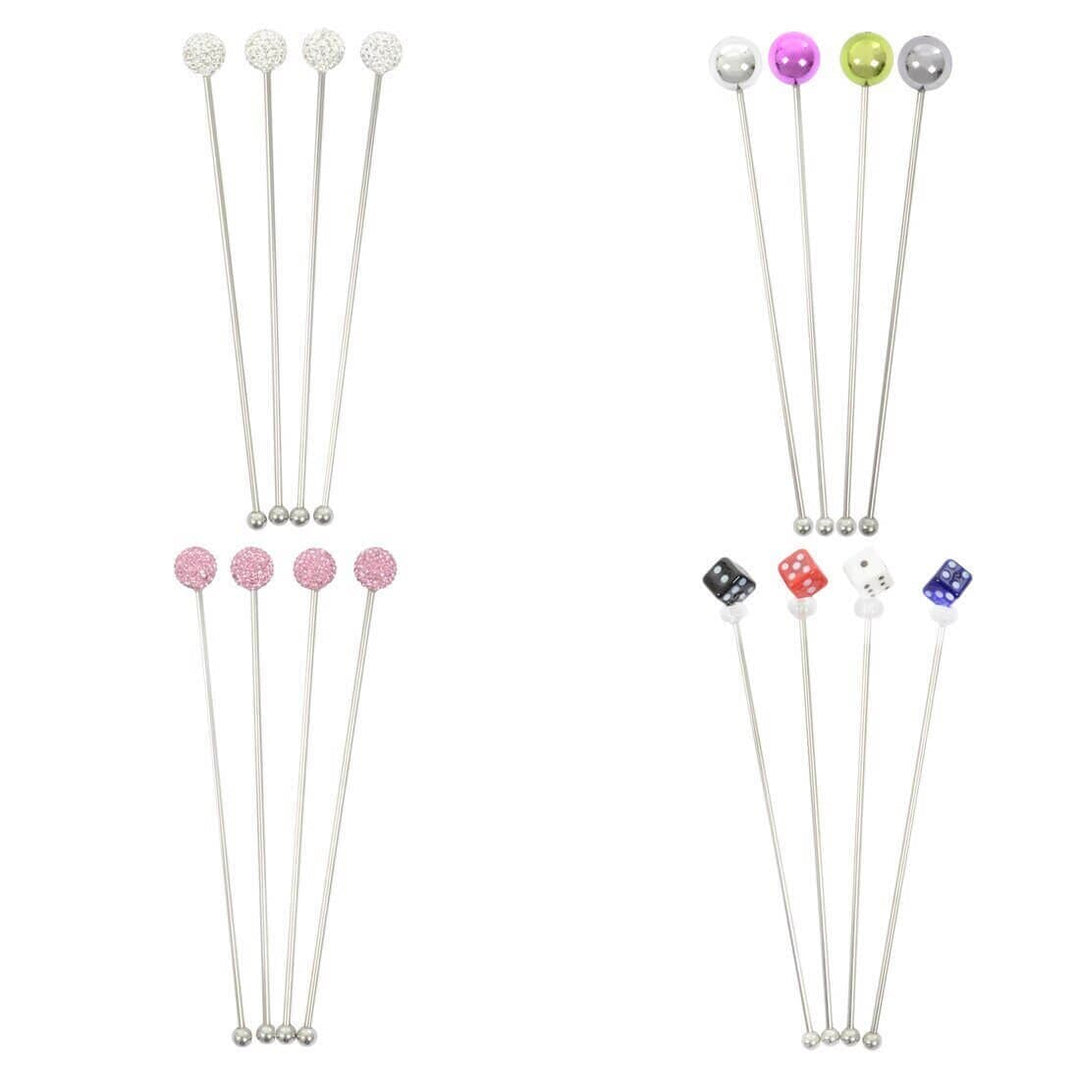 Set of 4 Swizzle Sticks Cocktail Stirrers Stainless Steel