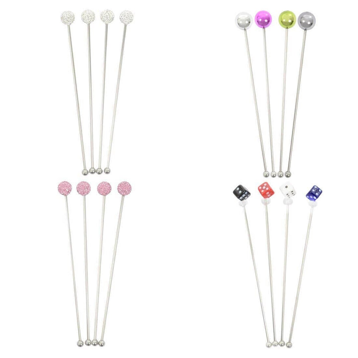 Set of 4 Swizzle Sticks Cocktail Stirrers Stainless Steel