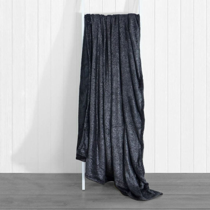 Silver Foil Sparkle Blanket Throw With Cosy Fleece Reverse Black / 130 x 155cm