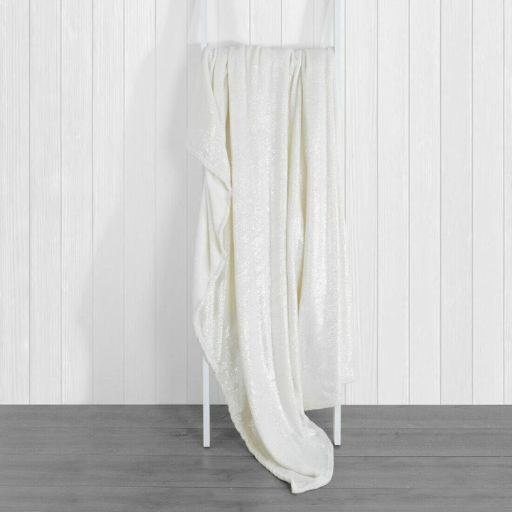 Silver Foil Sparkle Blanket Throw With Cosy Fleece Reverse Ivory / 130 x 155cm
