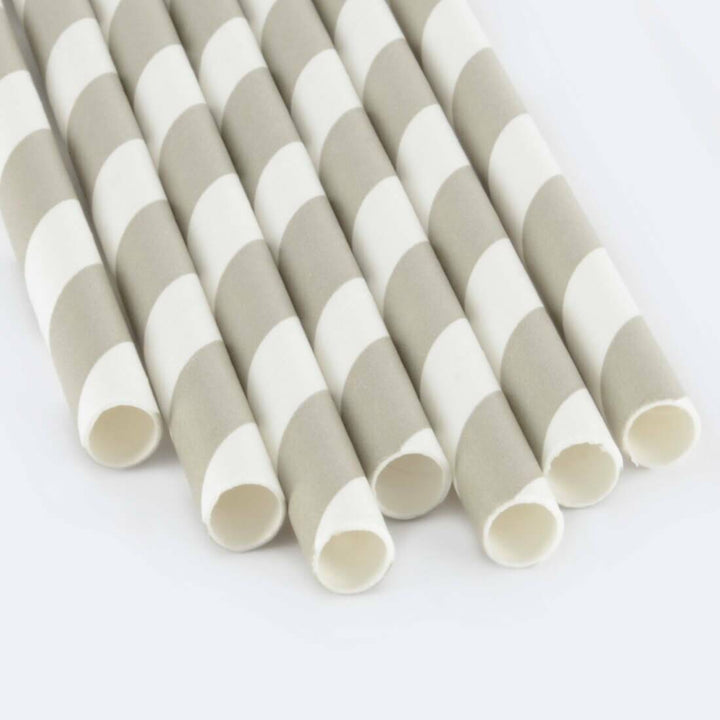 250 Eco Friendly Recyclable Paper Straws Bright Colours Stripe Grey
