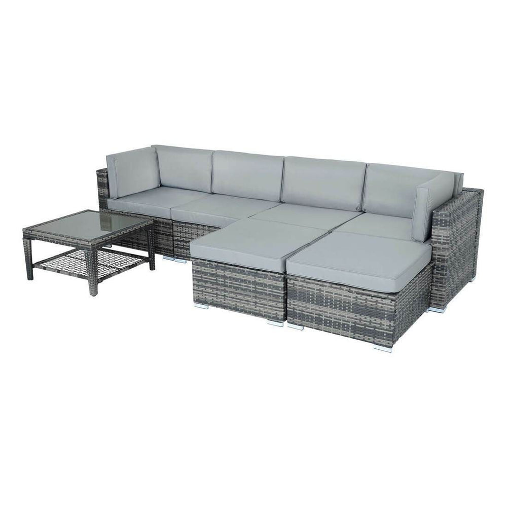 Monaco 7pc Garden Sofa Set Grey Rattan Patio Furniture