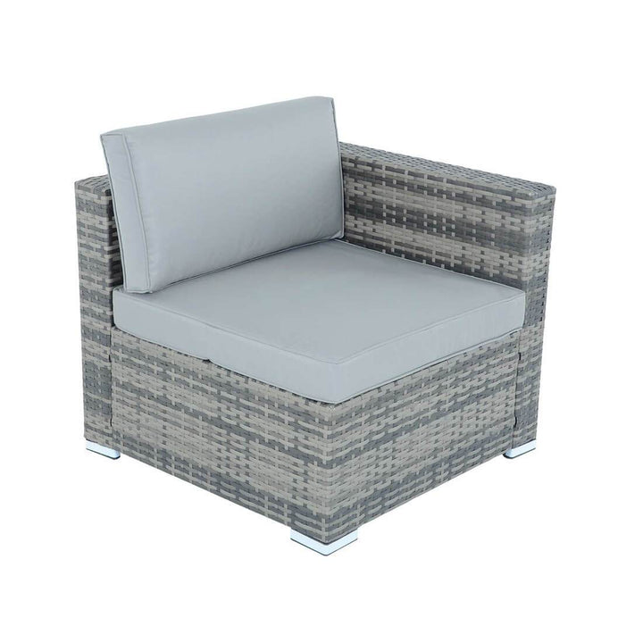 white background shot of monaco rattan chair with grey chair and back cushion