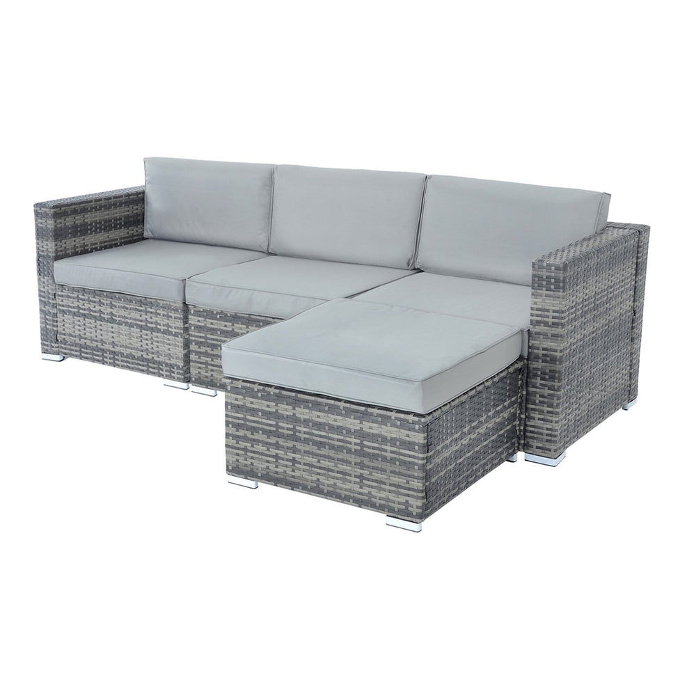 Azuma Monaco 4 Pc Grey Rattan Garden Sofa Set Ottoman Seat