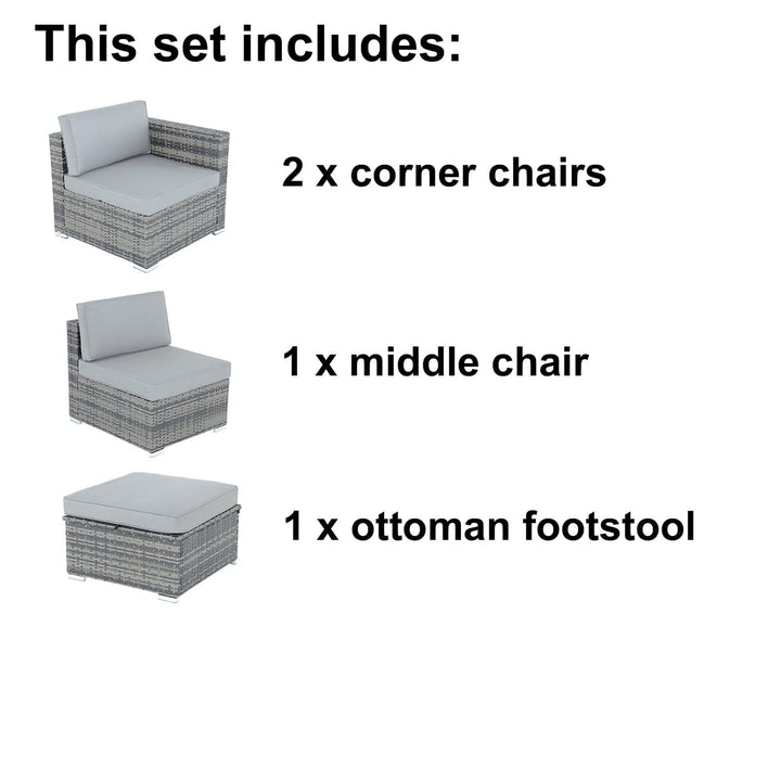 Azuma Monaco 4 Pc Grey Rattan Garden Sofa Set Ottoman Seat