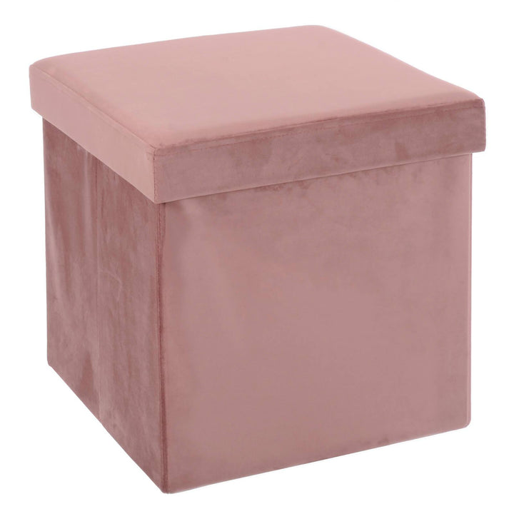Hodge & Hodge Velvet Effect Storage Ottoman With Lid Dusky Pink