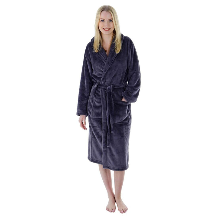 Autumn Faith Womens Deluxe Plush Robe With Pockets And Belt Slate Grey / S