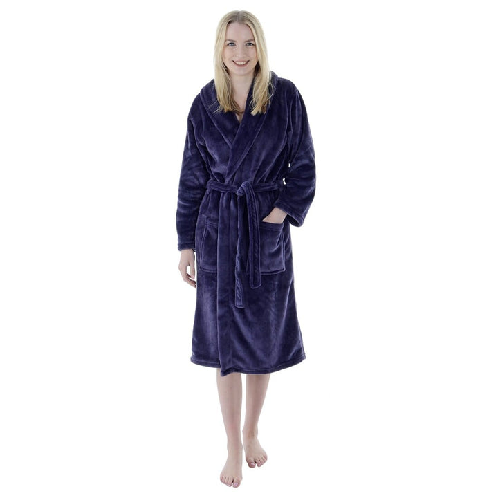 Autumn Faith Womens Deluxe Plush Robe With Pockets And Belt Deep Purple / S