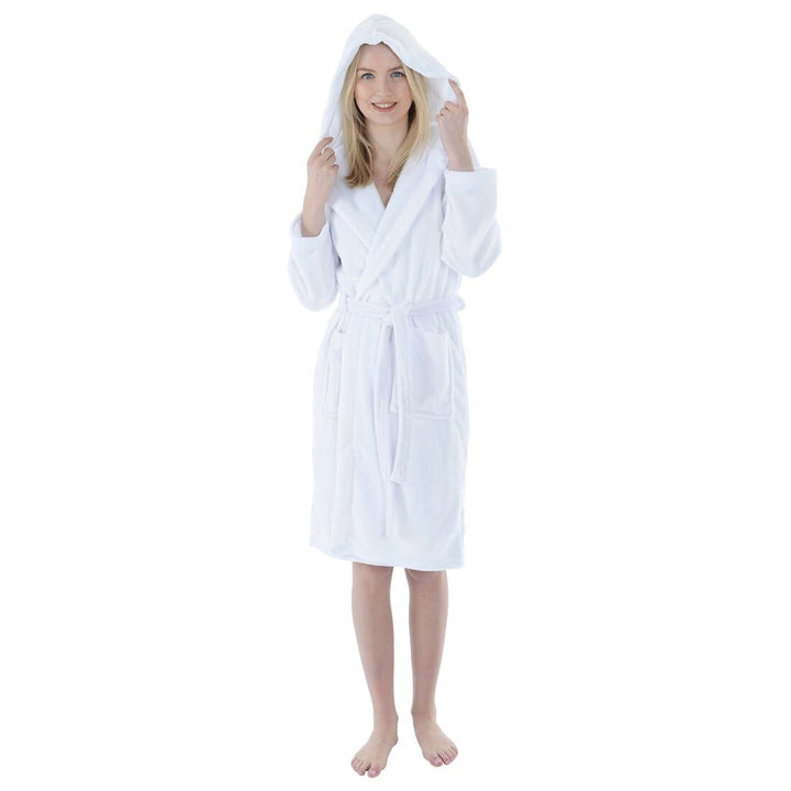 Autumn Faith Womens Deluxe Plush Robe With Hood And Pockets White / S