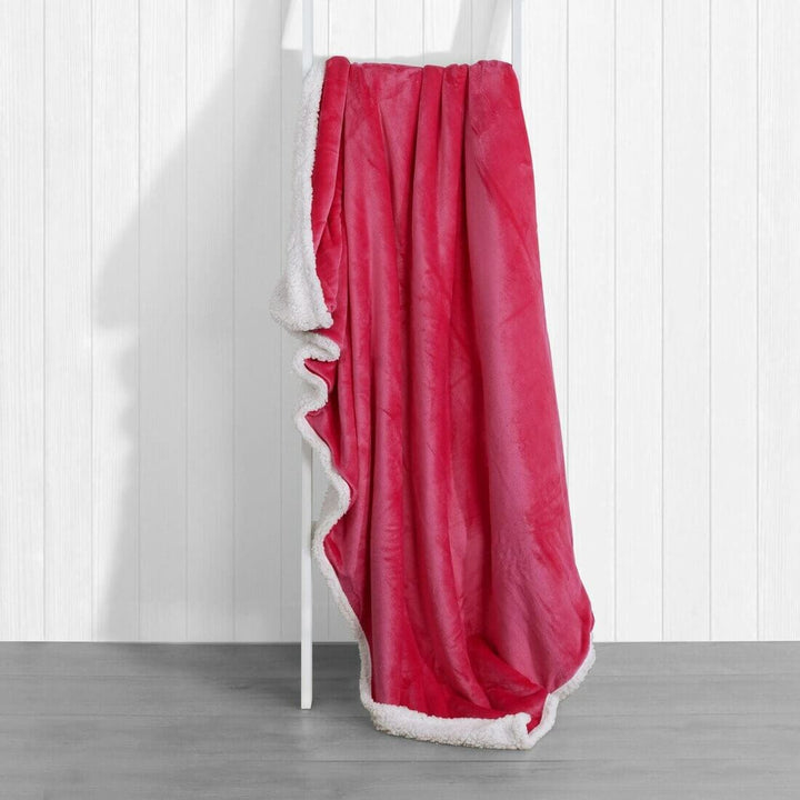 Hodge & Hodge Luxury Sherpa Flannel Blanket 150 x 200cm Deep Pink