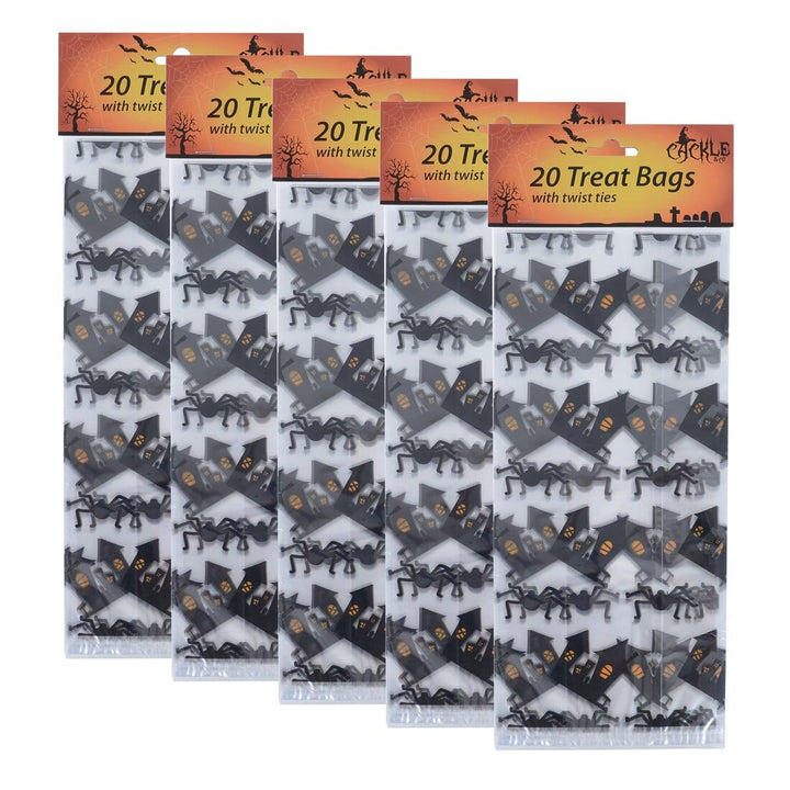 5 x 20pk Halloween Trick Or Treat Cellophane Bags With Ties