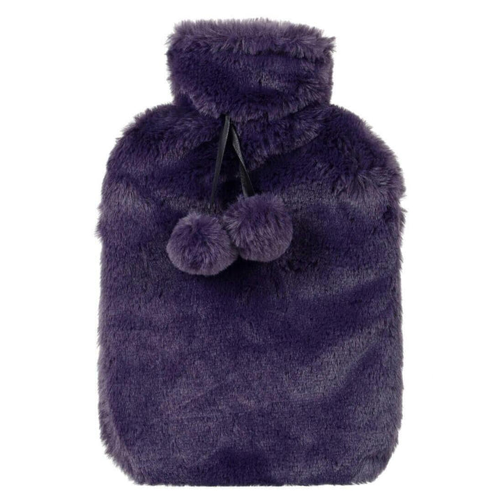 Hodge & Hodge Luxury Faux Fur 2 Litre Hot Water Bottle Purple Velvet