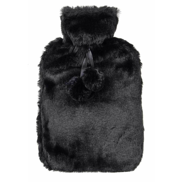 Hodge & Hodge Luxury Faux Fur 2 Litre Hot Water Bottle Black