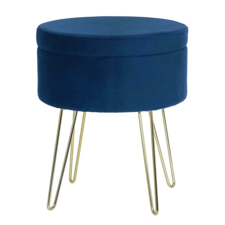 Hodge & Hodge Aria Plush Velvet Storage Stool With Gold Legs Navy