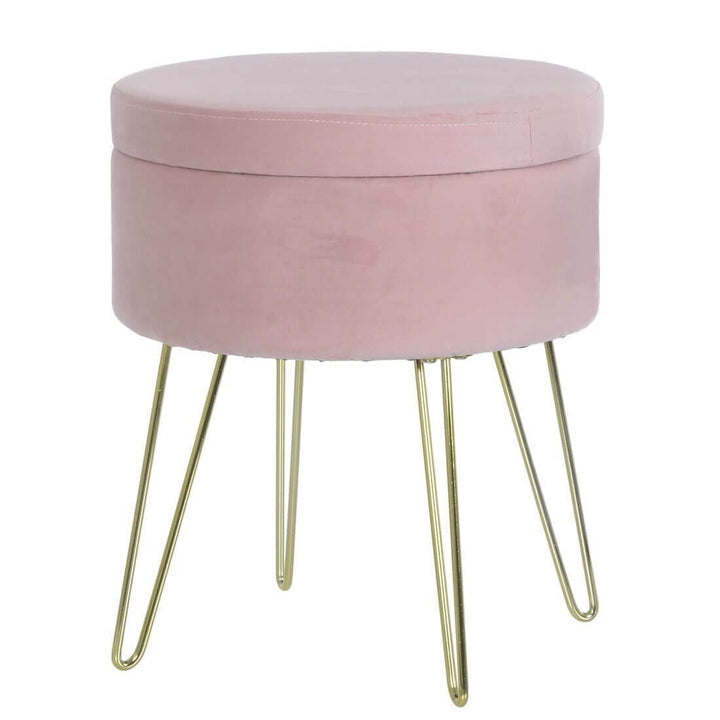 Hodge & Hodge Aria Plush Velvet Storage Stool With Gold Legs Dusky Pink