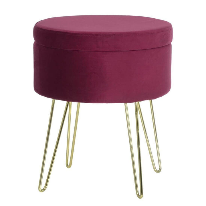 Hodge & Hodge Aria Plush Velvet Storage Stool With Gold Legs Berry