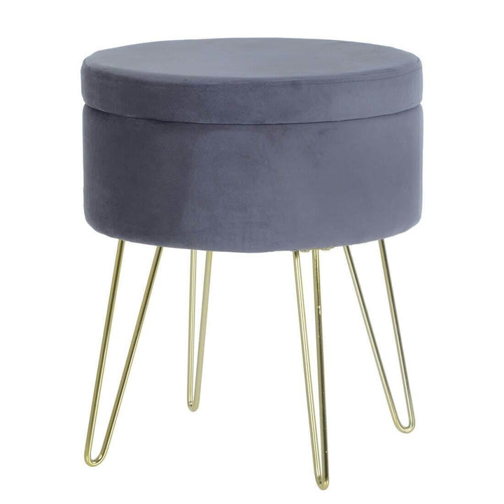 Hodge & Hodge Aria Plush Velvet Storage Stool With Gold Legs Grey