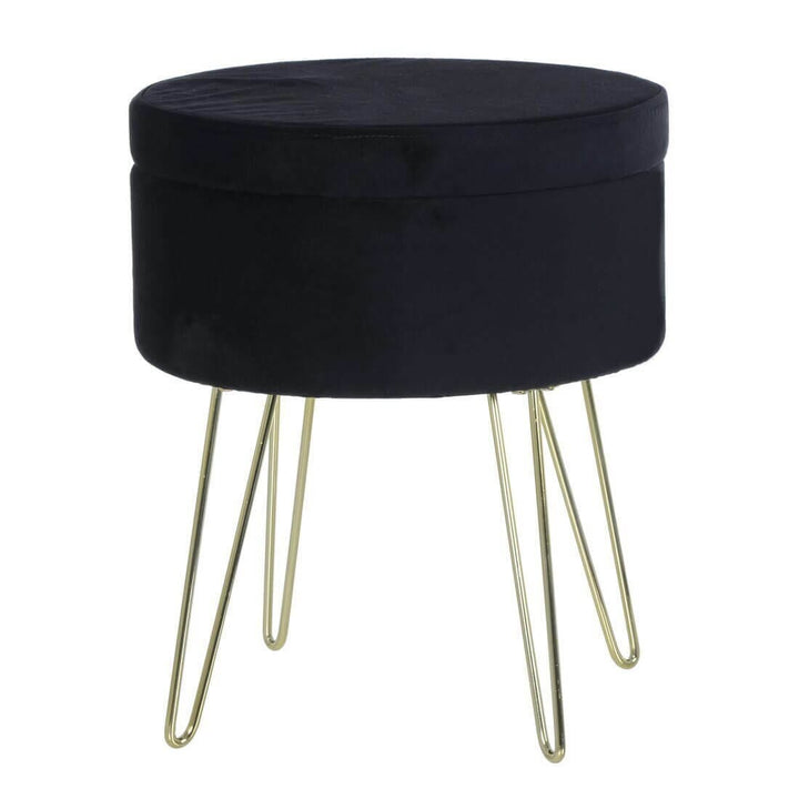 Hodge & Hodge Aria Plush Velvet Storage Stool With Gold Legs Black