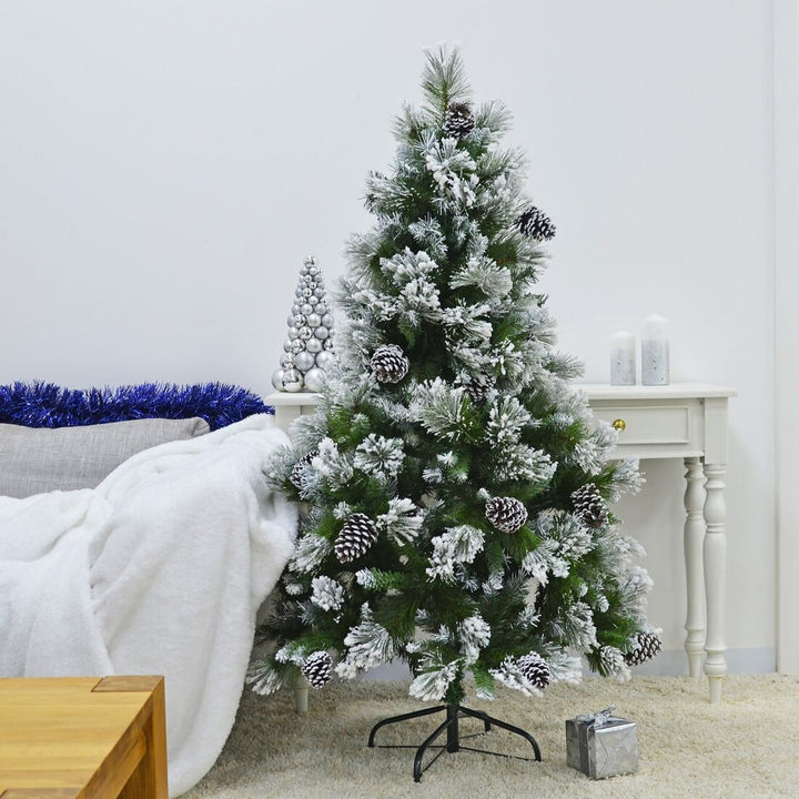 Artificial Snow Flocked Christmas Tree With Pine Cones