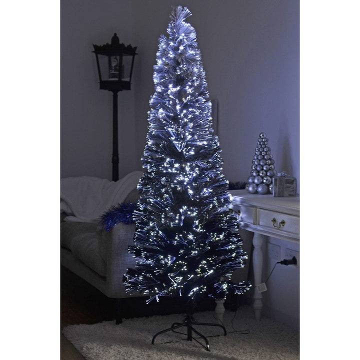 6ft Fibre Optic Pencil Christmas Tree Black Grey Ombre