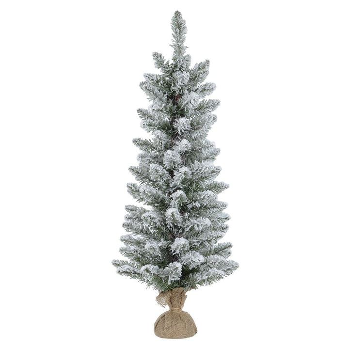 Snow Flocked Pencil Christmas Tree With Jute Fabric Base 3ft