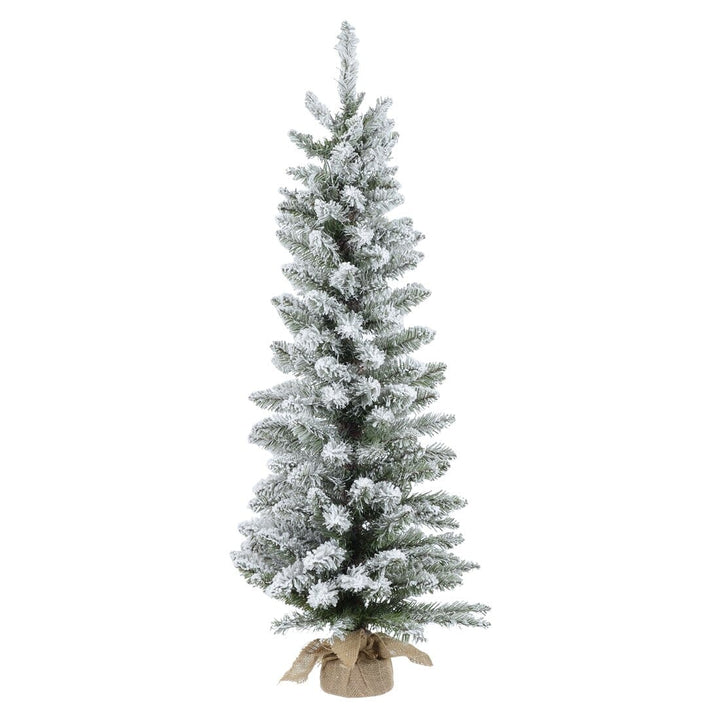 Snow Flocked Pencil Christmas Tree With Jute Fabric Base 4ft