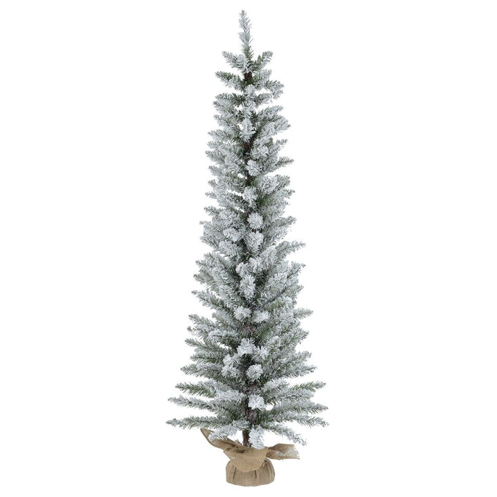 Snow Flocked Pencil Christmas Tree With Jute Fabric Base 5ft