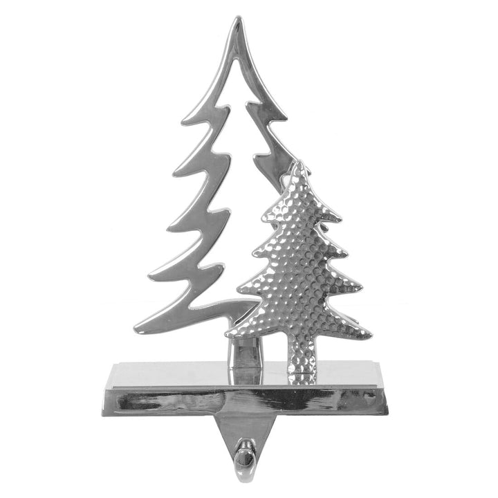Silver Christmas Stocking Hanger Mantel Shelf Decoration Double Tree
