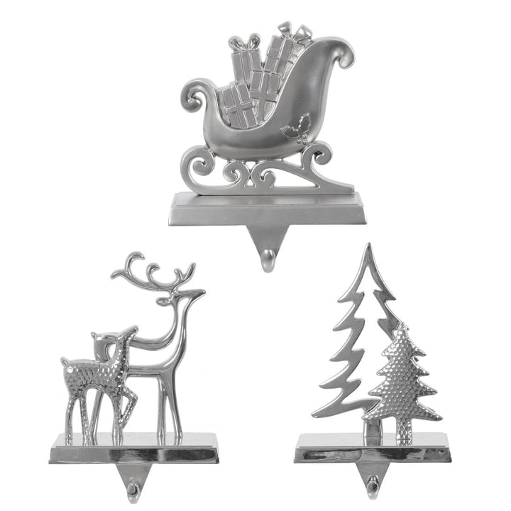 Silver Christmas Stocking Hanger Mantel Shelf Decoration